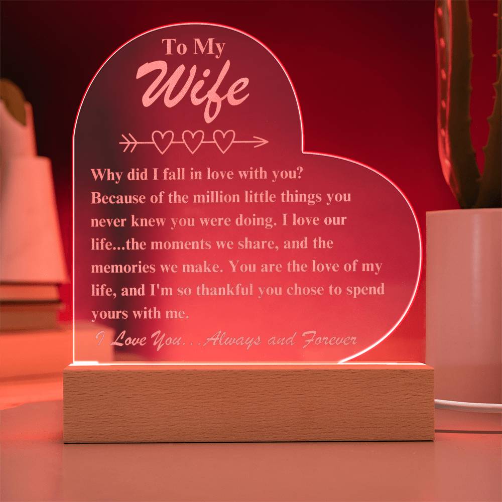 Wife - Million Little Things - Engraved Acrylic Heart Plaque